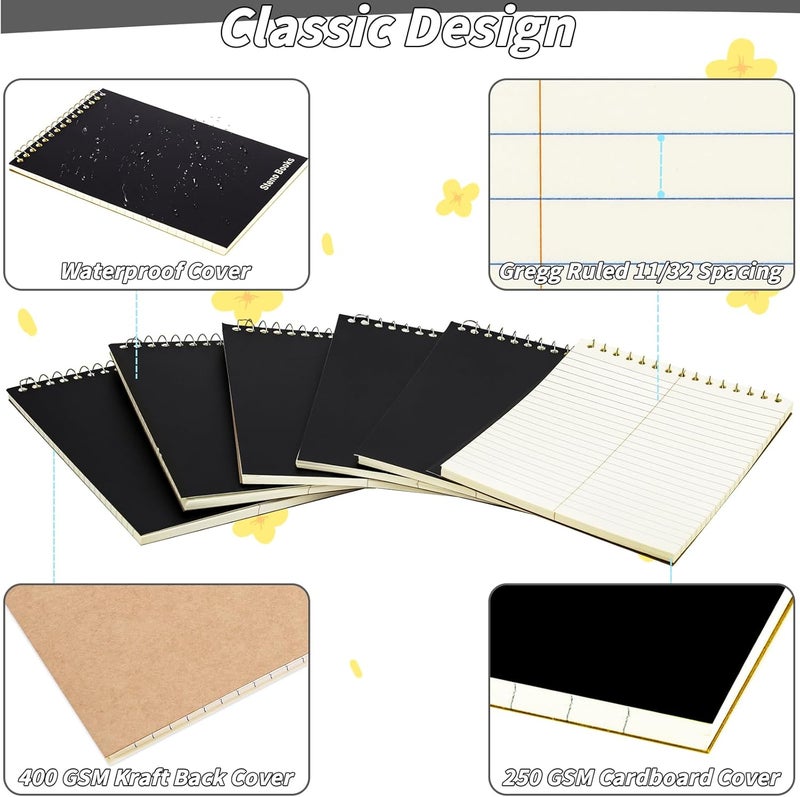 UZLU 24 Pack Steno Pads 6 x 9 in Spiral Top Notebooks Bulk Note Pads 60 Sheets Gregg Rule Writing Paper Steno Notebooks for Students Teachers Men Women Professionals Office School Recording work(Black) - Image 4